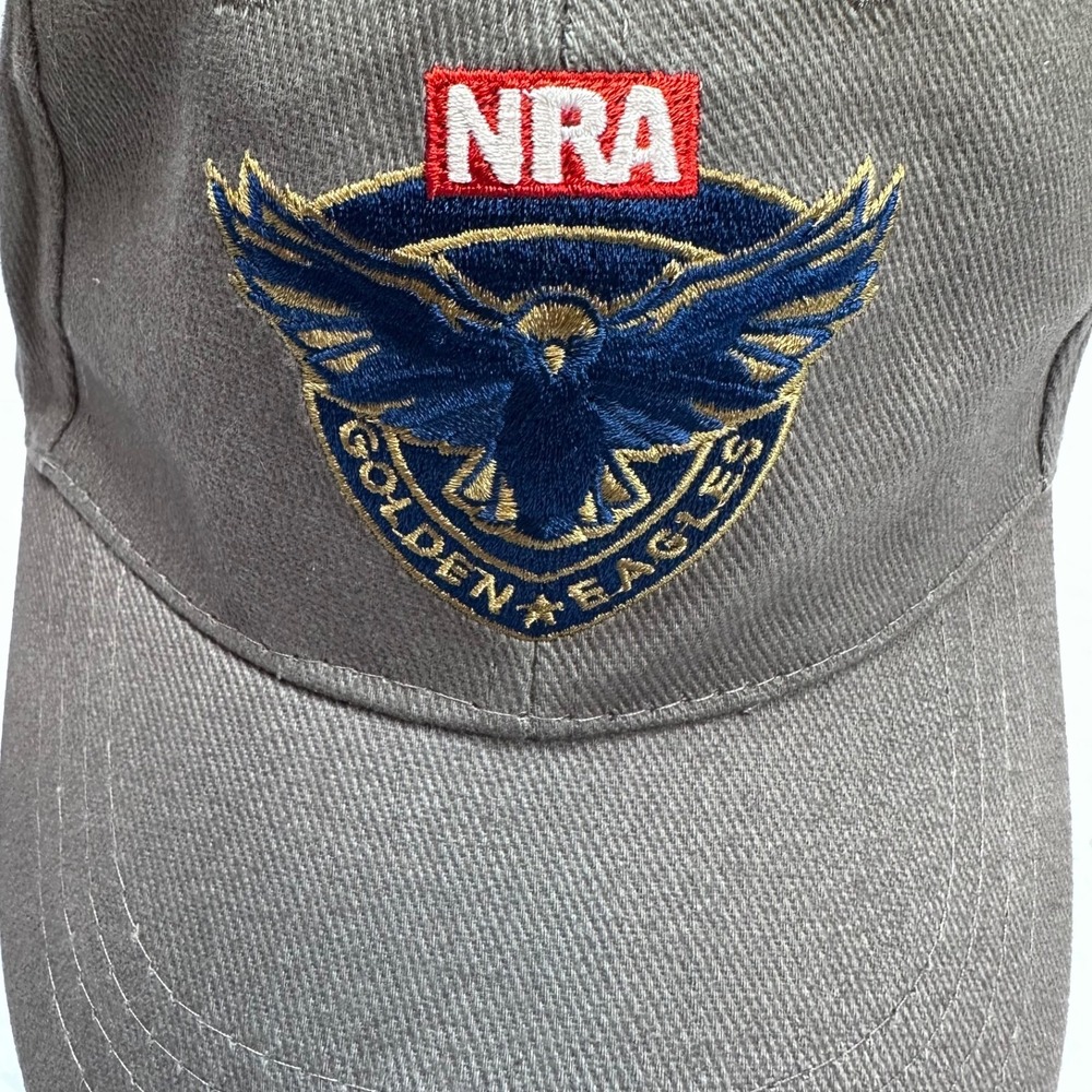 NRA Golden Eagles Strapback Hat  One Size Adjustable Embroidered 6 Panel Gray